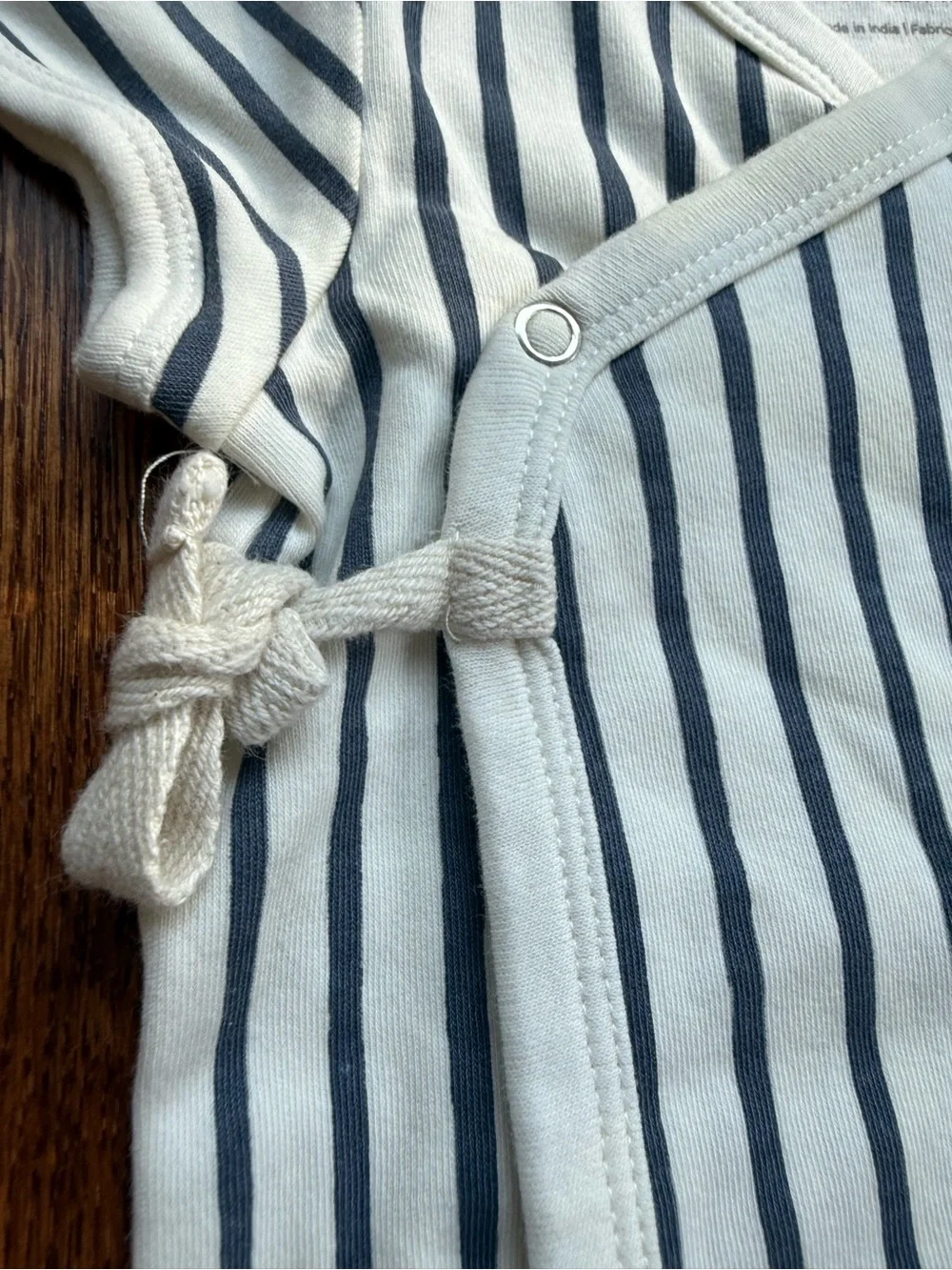 Pehr Organic Cotton Navy Stripe Wrap-Front Baby Onesie 3-6 Months